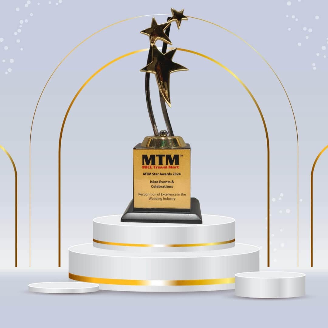 MTM Star Awards 2024 trophy on a pedestal, recognizing excellence in the wedding industry.